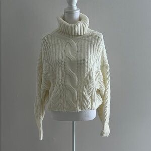 JustFab Ivory Cable Knit Turtleneck Sweater